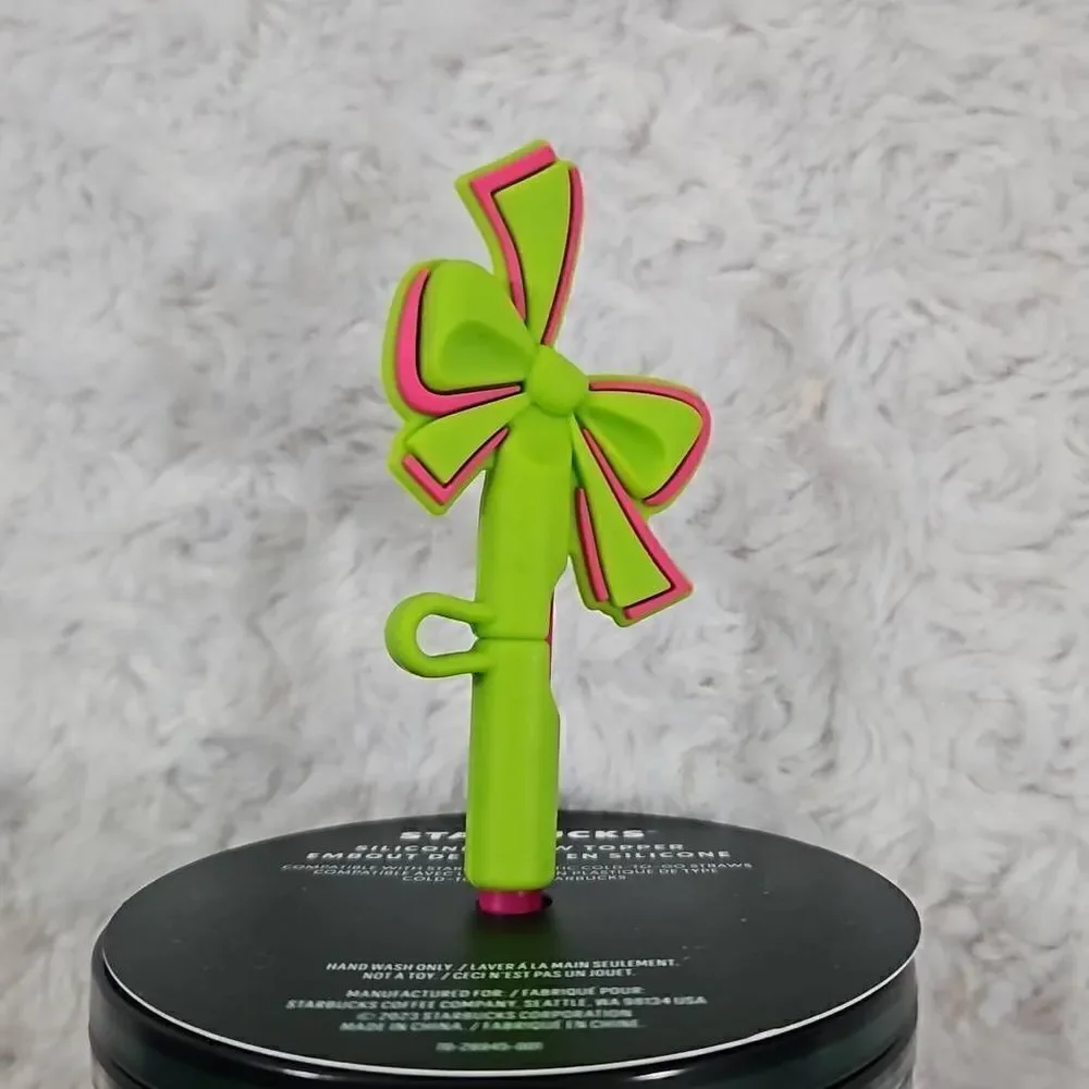 Starbucks 2023 Christmas Holiday Ribbon With Silicone Bow Straw Topper Tumbler V